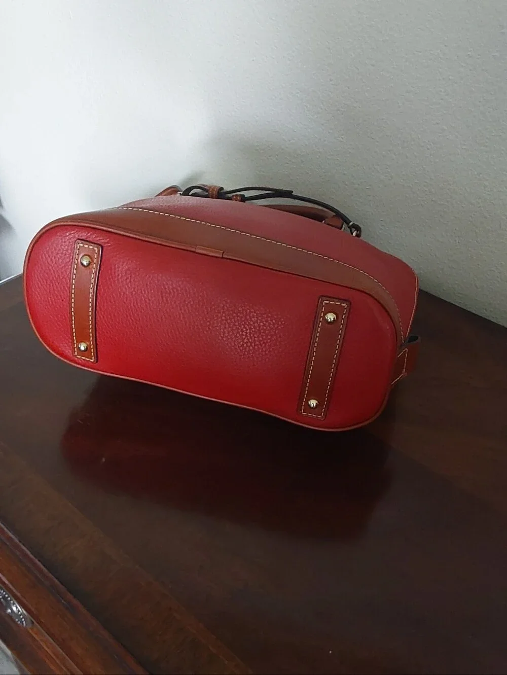 Dooney & Bourke Red Leather Satchel‎ with Tan Trim and Gold Hardware